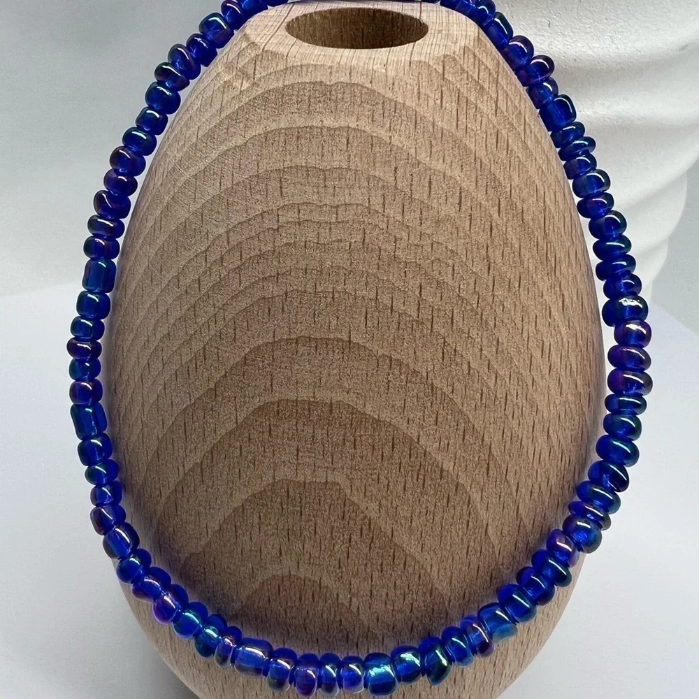 Stretch Beaded Anklet Sapphire Rainbow Blue